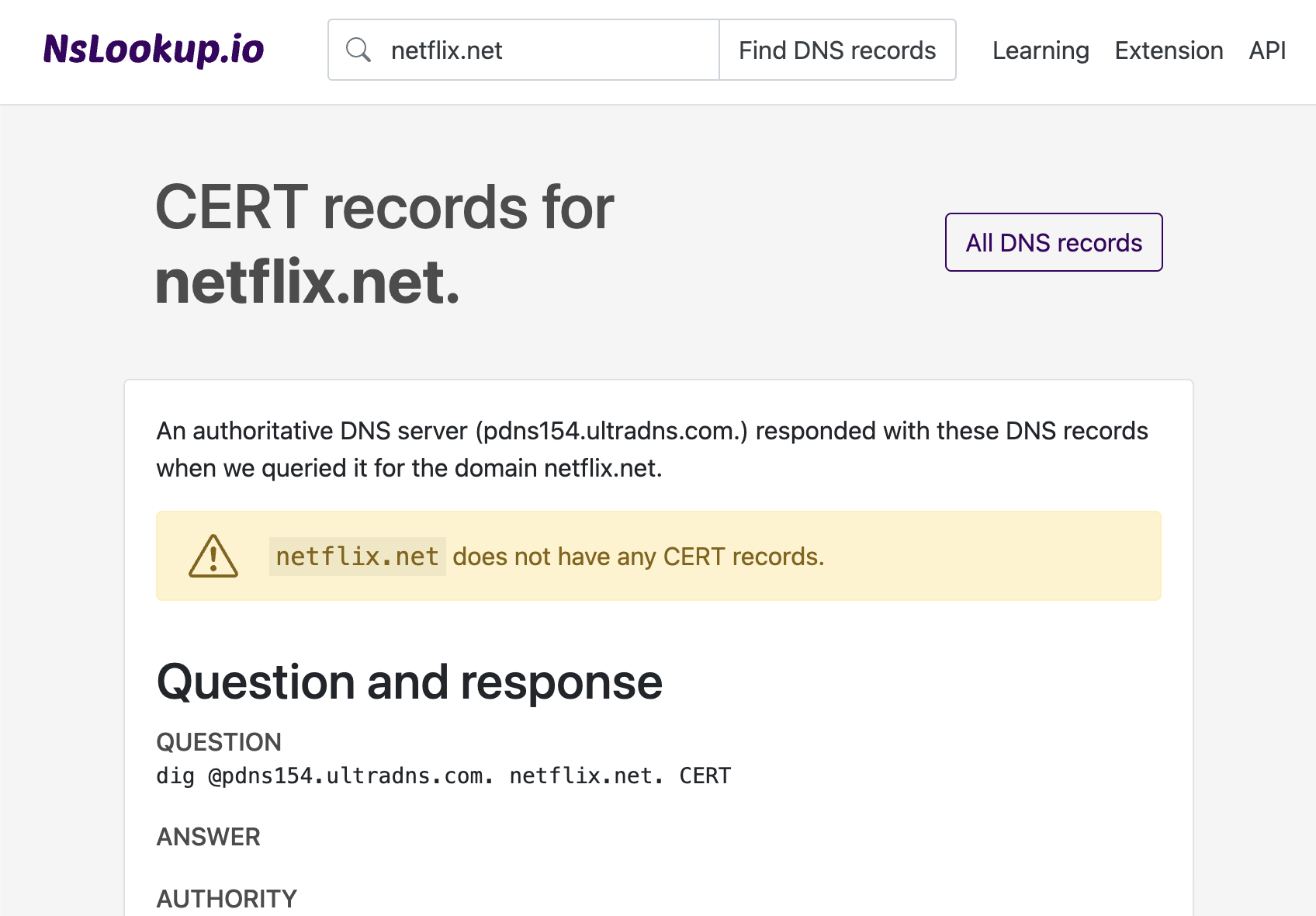Example DNS CERT records