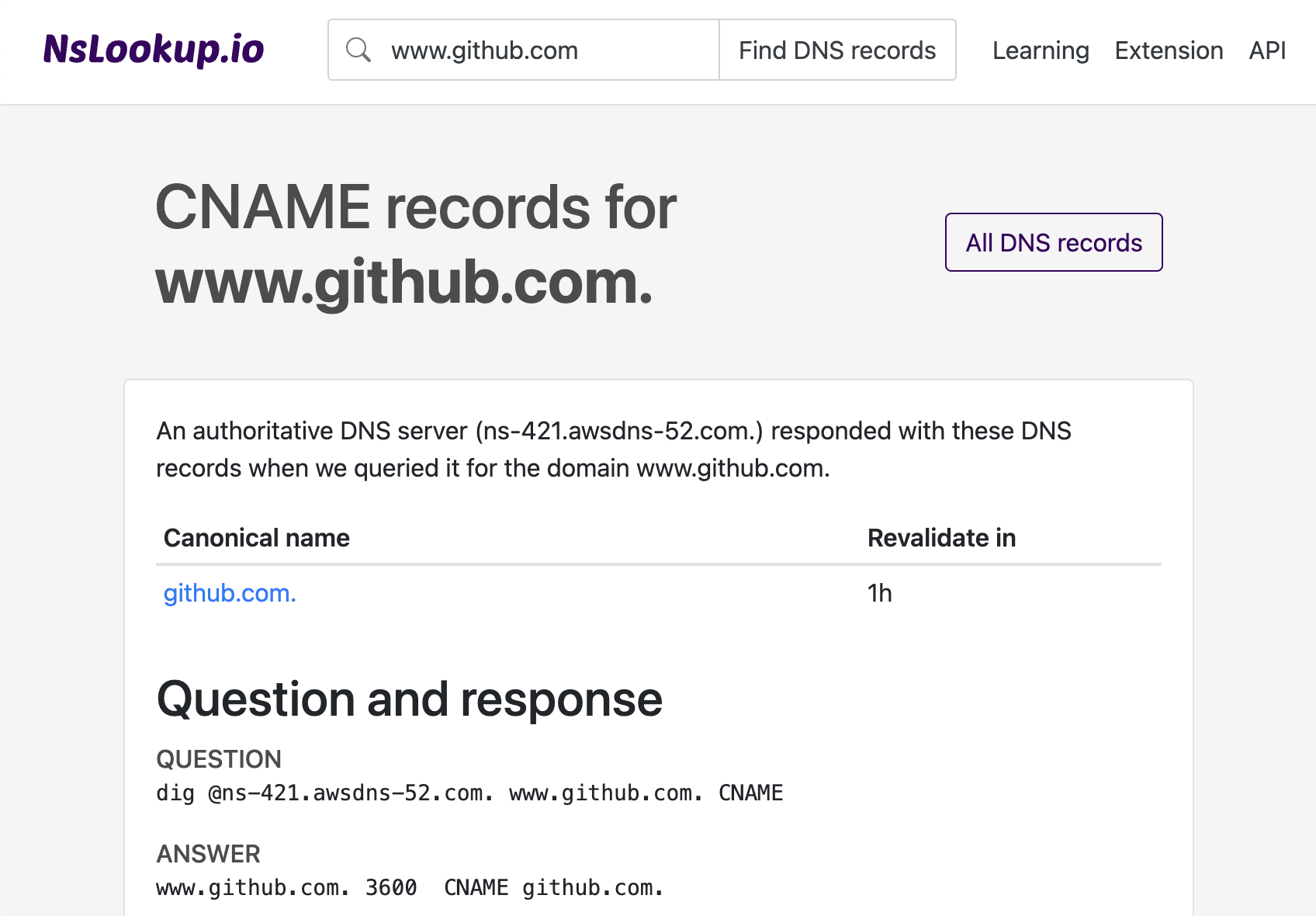 Example DNS CNAME records