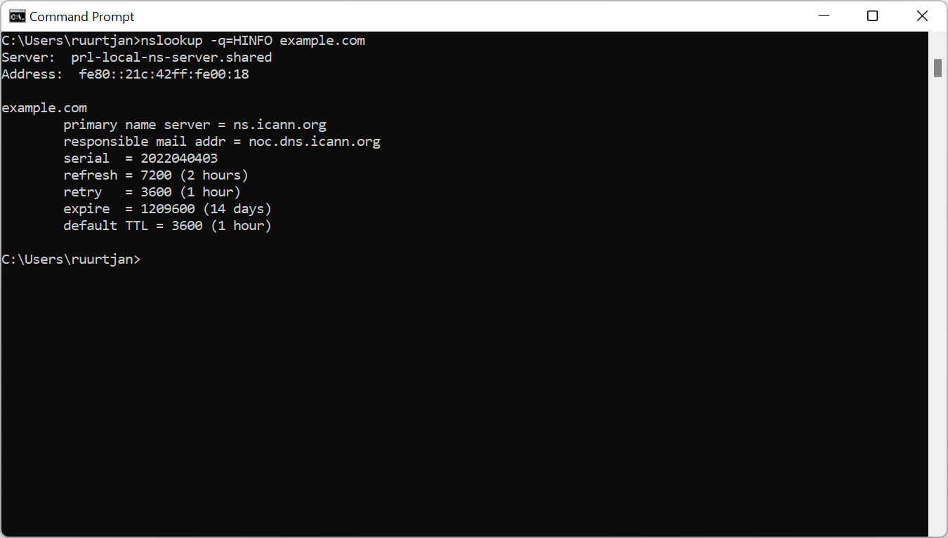 HINFO lookup in Windows