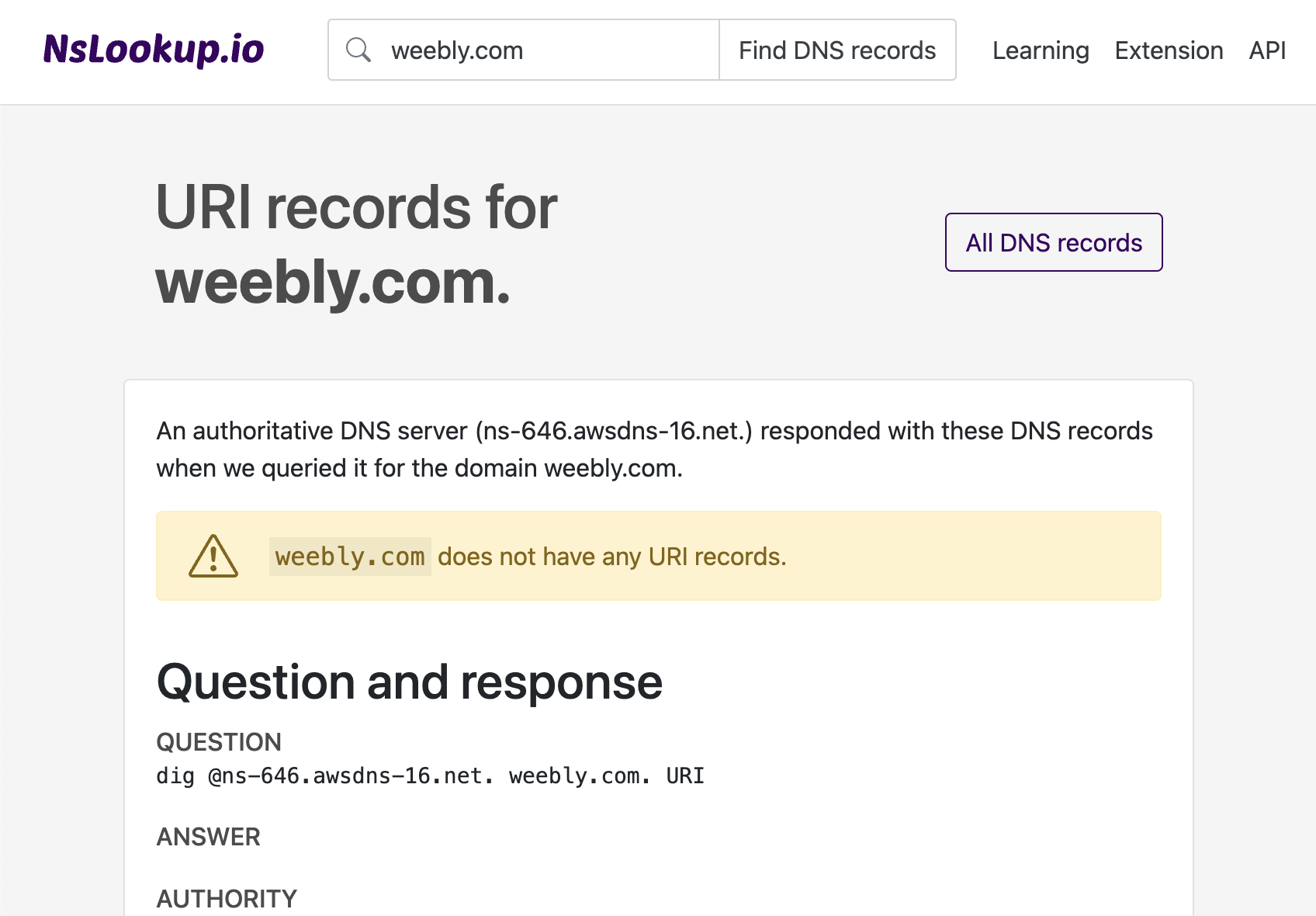 Example DNS URI records